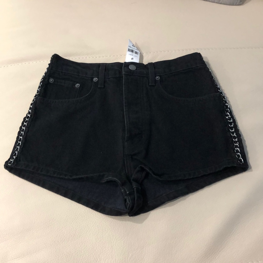 NWT LF CARMAR Black Denim Shorts - Chain Details